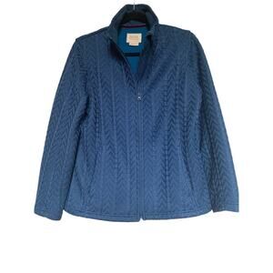 Boston Traders Teal Sweater Jacket Women’s Sz M Cable knit Chevron fleece lined